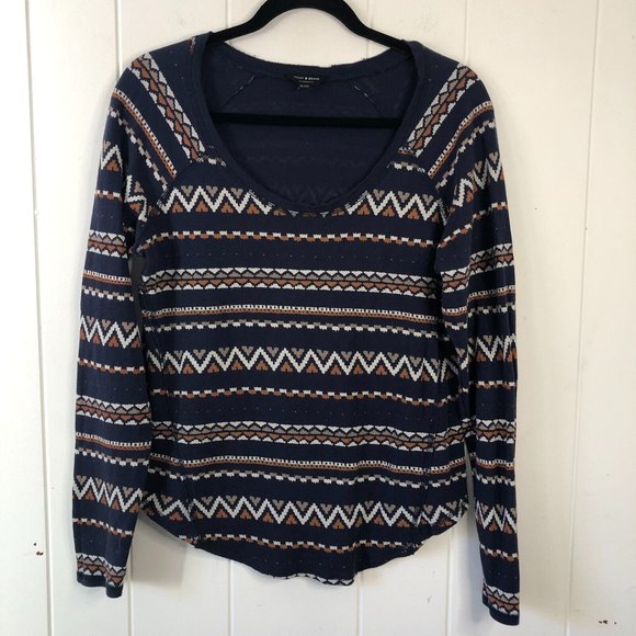 Lucky Brand Tops - Lucky Brand Bohemian South Western Long Sleeved Top Raw Edge Neckline